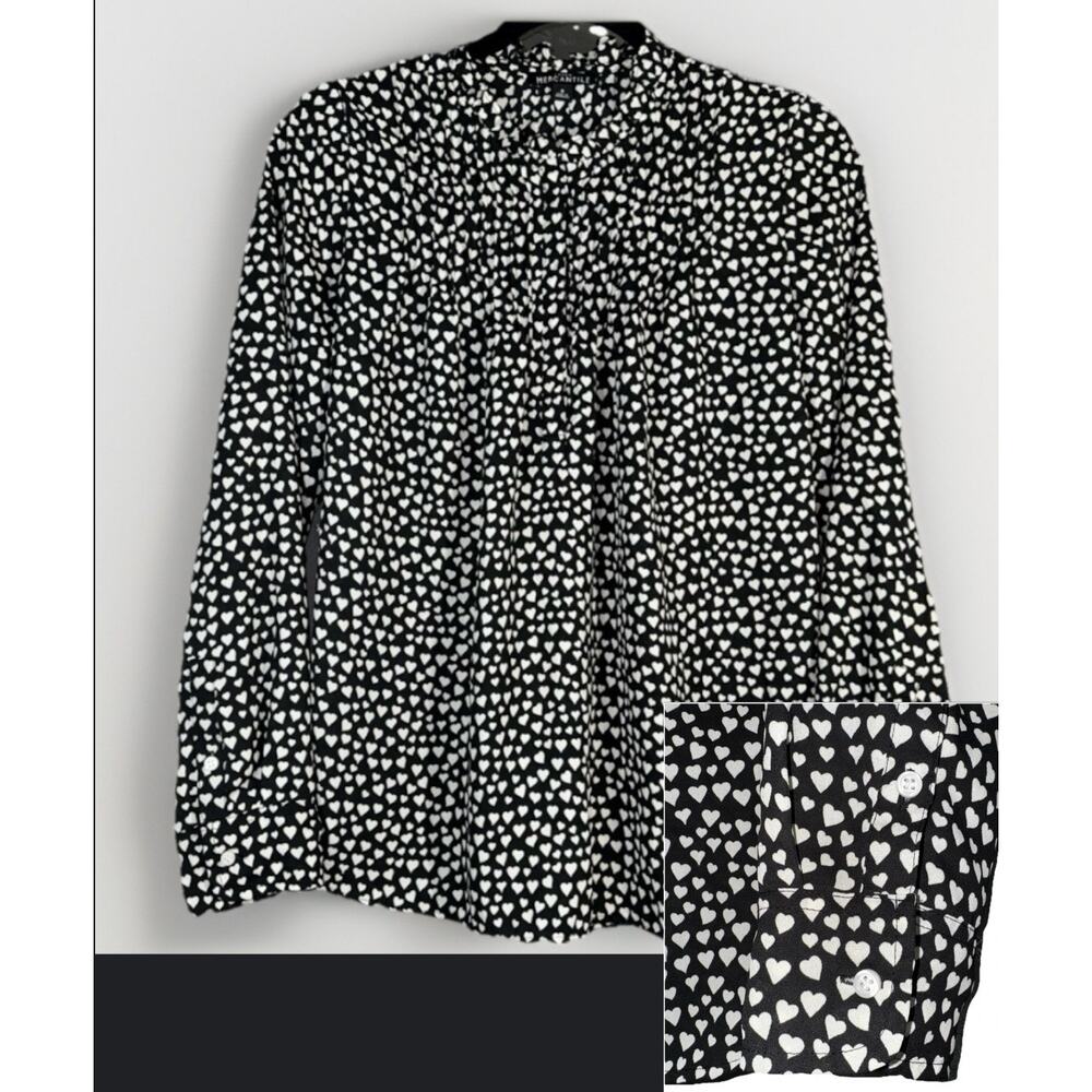 J Crew Mercantile‎ Sz 6 Heart Print Blouse Long Balloon Sleeve Ruffle Button Top